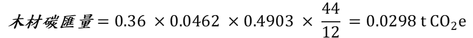 木材碳匯量=0.36*0.0462*0.4903*(44/12)=0.0298tCO2e